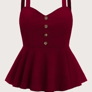 Plus Buttoned Front Peplum Cami Top